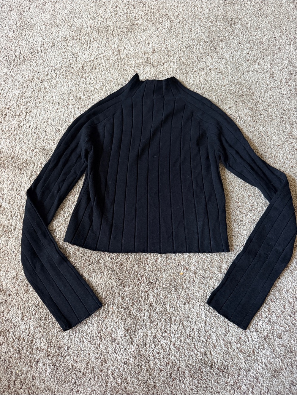 Rachel Zoe Black Ribbed Mock Neck Long Sleeve Crop Top